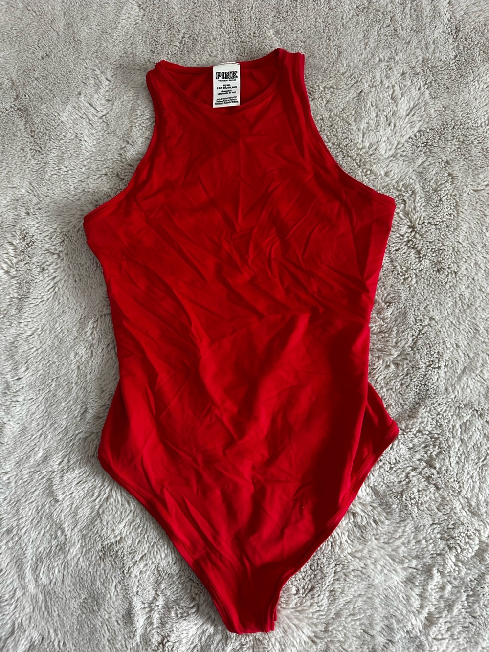 PINK Victoria's Secret Red Sleeveless High-Neck Tank Bodysuit